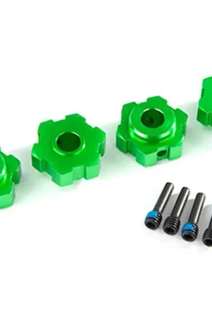 4 Hexagones de roues Alu anodisés vert + Vis pour Maxx - Traxxas 8956G Quantité Limitée