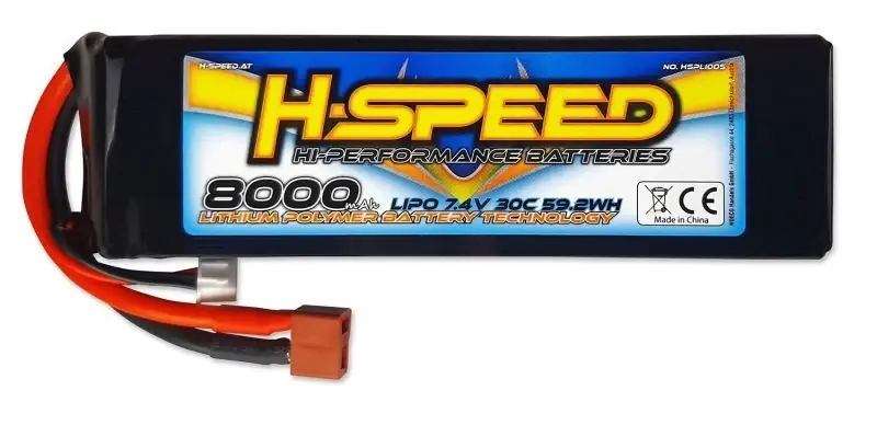 Accu LiPo 8000mAh 7.4V 30C H-SPEED prise Dean (155x28x45mm) Commander Vite