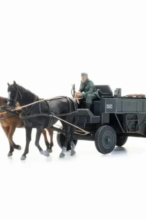 Wagon de campagne en acier HF.7 avec chevaux + figurine - Artitec 6870737 - HO 1/87 Prix Choc