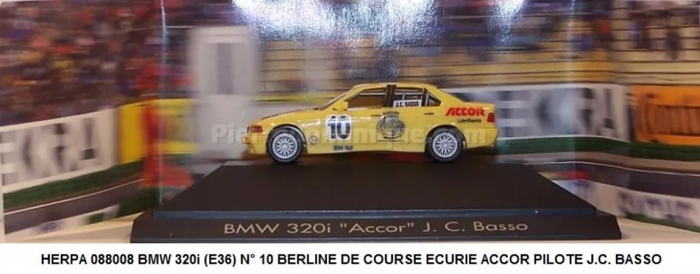 *SOLDES* - BMW 320i (E36) N° 10 BERLINE DE COURSE ÉCURIE ACCOR PILOTE J.C. BASSO Seulement Aujourd'hui