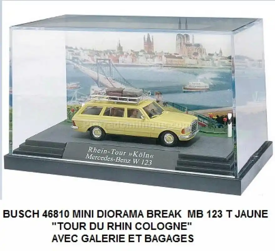 *SOLDES* - MINI DIORAMA BREAK MB 123 T JAUNE "TOUR DU RHIN COLOGNE" AVEC GALERIE ET BAGAGES Nouvel Arrivage