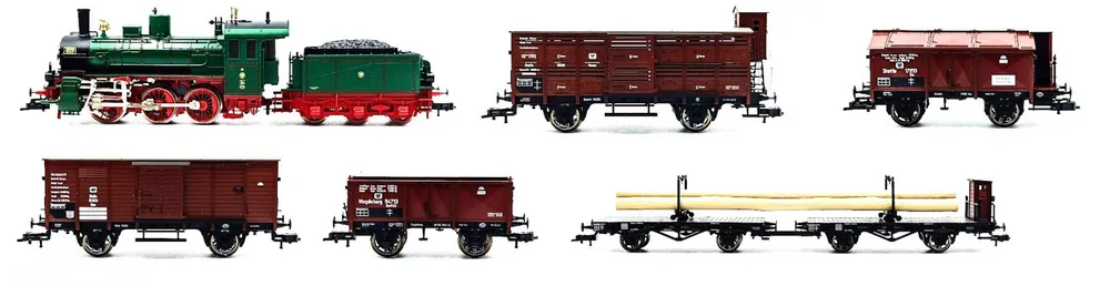 *SOLDES* - COFFRET 6 ELEMENTS AVEC LOCOMOTIVE A VAPEUR G4 ET 5 WAGONS DE FRET KPEV Produit De Marque