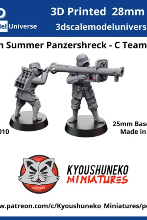 3d Scale Model Universe 28F010 Finnish WW2 Summer Panzershreck - C Team (2 Figures / 25 mm Base) Réduction