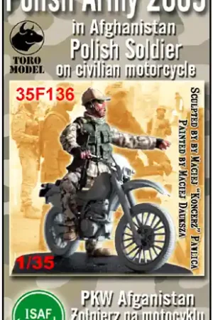 Authentique Toro Model 35F136 Żołnierz Na Motocyklu - PKW Afganistan - Figurka Wraz Z Kalkomanią Do Zestawu TAMIYA 35245