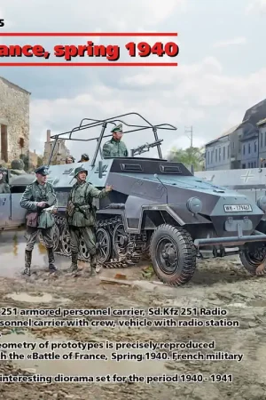 Marque ICM DS3515 Battle of France, spring 1940. German combat vehicles (Sd.Kfz.251/1 Ausf.A, Sd.Kfz.251/6 Ausf.A, le.gl.Einheitz-Pkw Kfz.2, German Drivers (1939-1945))