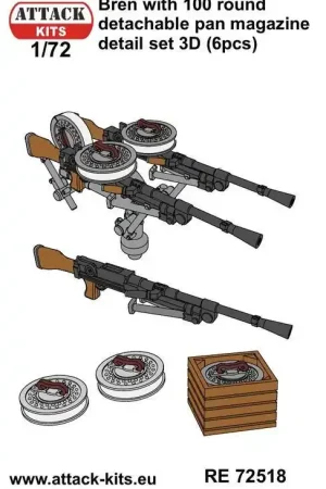 NEW! Attack RE72518 Bren with 100-Round Detachable Pan Magazine Detail Set (3D-Printed) Quantité Limitée
