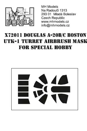 MH Models X72011 Douglas A-20B/C Boston UTK-1 turret canopy airbrush mask Meilleur Choix