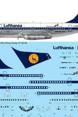 NEW! 26 Decals 441396 Boeing 737-230/Adv - Lufthansa Laser Decal (for X-Scale Kits) Marque
