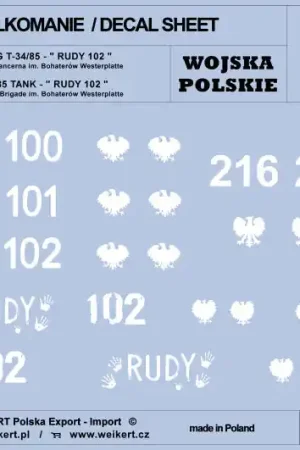 Weikert Decals DEC235 WOJSKO POLSKIE - CZOŁG T-34/85, RUDY 102 i inne / 1 i 2 Armia Polska Achetez Aujourd'hui