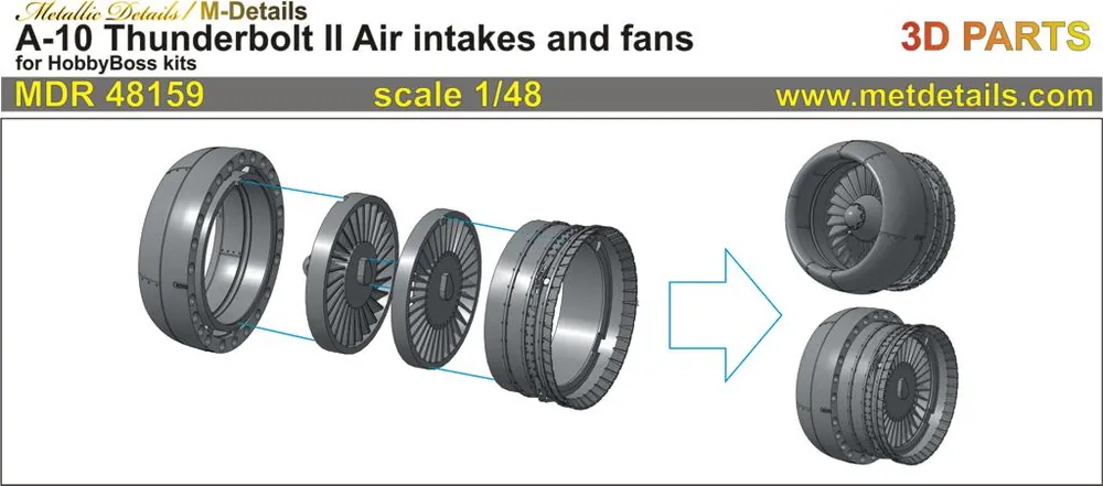 Acheter En Ligne Metallic Details MDR48159 Fairchild A-10 A/B/C Thunderbolt II - air intakes and fans (designed to be used with Hobby Boss kits)