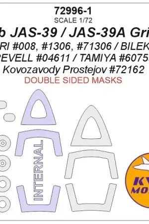 Meilleur Prix KV Models 72996-1 Saab JAS-39 / JAS-39A Gripen (ITALERI 008, 1306, 71306 / REVELL 04611 / TAMIYA 60759 / BILEK 984 / Kovozavody Prostejov 72162) - (Double sided masks) + masks for wheels