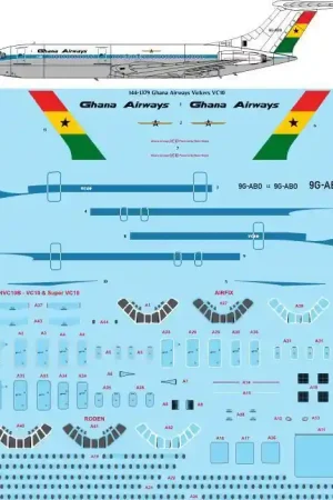 Prix Cassé 26 Decals 441379 Vickers VC10 - Ghana Airways Laser Decal with Screen Print Details