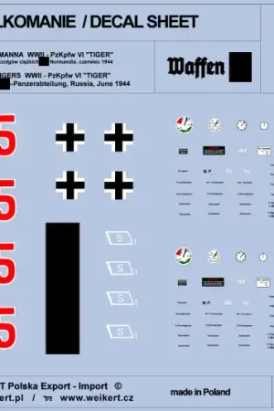 Weikert Decals DEC203 TIGER I - czołg 205 - 101 batalion czołgów ciężkich SS, Normandia, czerwiec 1944 - vol.3 Retour Gratuit