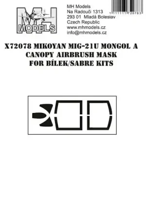 Petit Prix MH Models X72078 Mikoyan Mig-21U Mongol A canopy airbrush mask for Bílek/Sabre kits