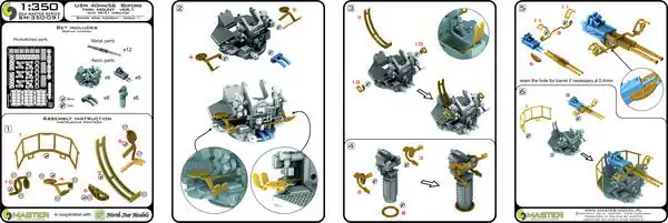 Vente Flash Master SM-350-091 USN 40 mm/56 Bofors twin mount ver.1 / with Mk-51 director - (resin, PE and turned parts) - (6pcs)