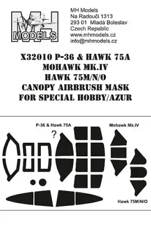 Prix Choc MH Models X32010 P-36 & Hawk75 & Mohawk 75 & Hawk 75M-N-O canopy airbrush mask