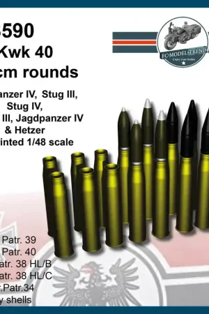 FC ModelTrend 48590 Kwk 40, 7,5cm Rounds For Panzer IV, Stug III, Stug IV, Marder III, Jagdpanzer IV And Hetzer Offre Spéciale