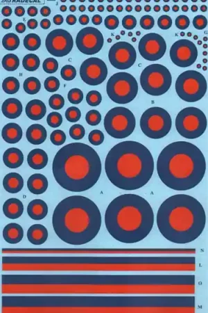 Xtradecal 72165 RAF Post War Red/Blue Tactical Roundels - 10 Roundel sizes, 4 Tail fin stripe sizes. Prix Cassé