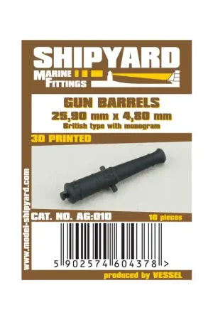 Achetez Aujourd'hui ShipYard AG010 Gun Barrels 25,9mm x 4,8mm - British Type With Monogram (10pcs)