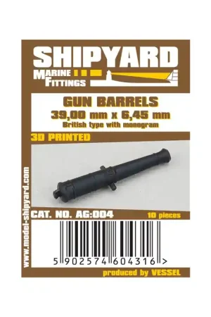 ShipYard AG004 Gun Barrels 39mm x 6,45mm - British Type With Monogram (10pcs) Certifié