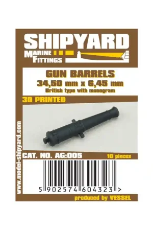 ShipYard AG005 Gun Barrels 34,5mm x 6,45mm - British Type With Monogram (10pcs) Vente Flash