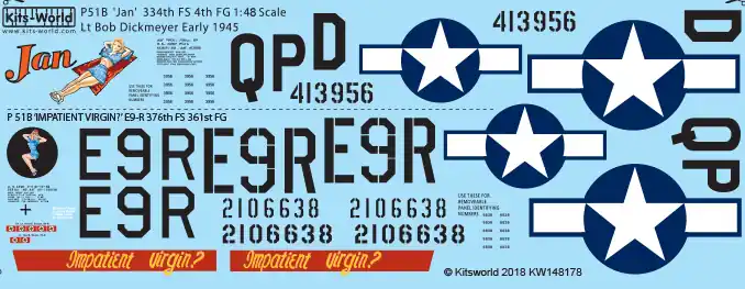 Expédié Aujourd'hui Kits World 148178 North American P-51 B Mustang (‘Jan‘ and ‘Impatient Virgin‘)