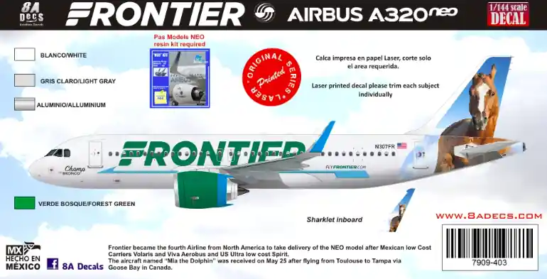8aDecs 7909-403-144 Frontier A320 Neo Champ The Bronco Meilleur Choix