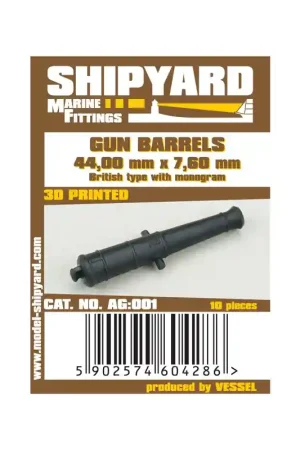 ShipYard AG001 Gun Barrels 44mm x 7,6mm - British Type With Monogram (10pcs) Offre Limitée