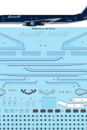 26 Decals BN14402 Mercury Blue Douglas DC-8-62 - Screen printed decal Prix Cassé