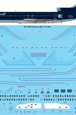 26 Decals BN14408 Ultra Mercury Blue Boeing 727-200 - Screen printed decal Authentique