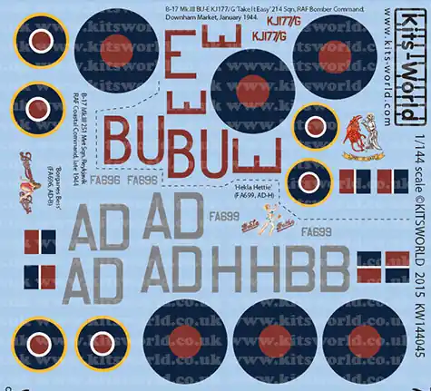 Achetez Aujourd'hui Kits World 144045 Boeing B-17 Mk.III Decal Sheet (Kit II)